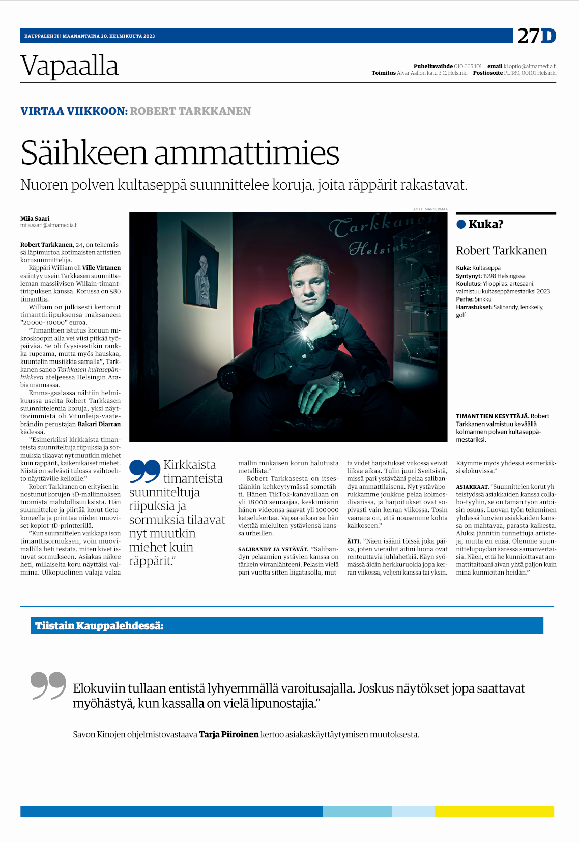 Robert Tarkkanen Kauppalehdessä 20.2.2023