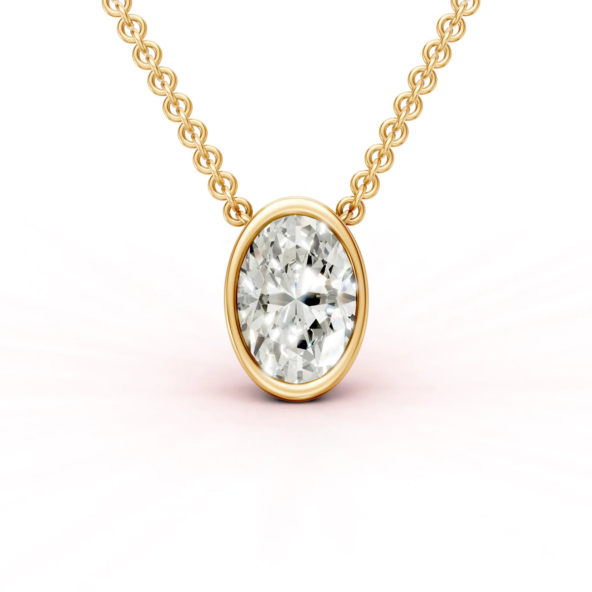 Keltakultainen Ovaali timanttiriipus Bezel istutuksella