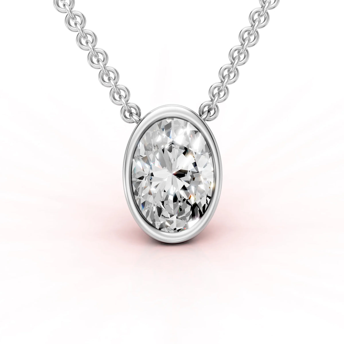 Valkokultainen Ovaali timanttiriipus Bezel istutuksella