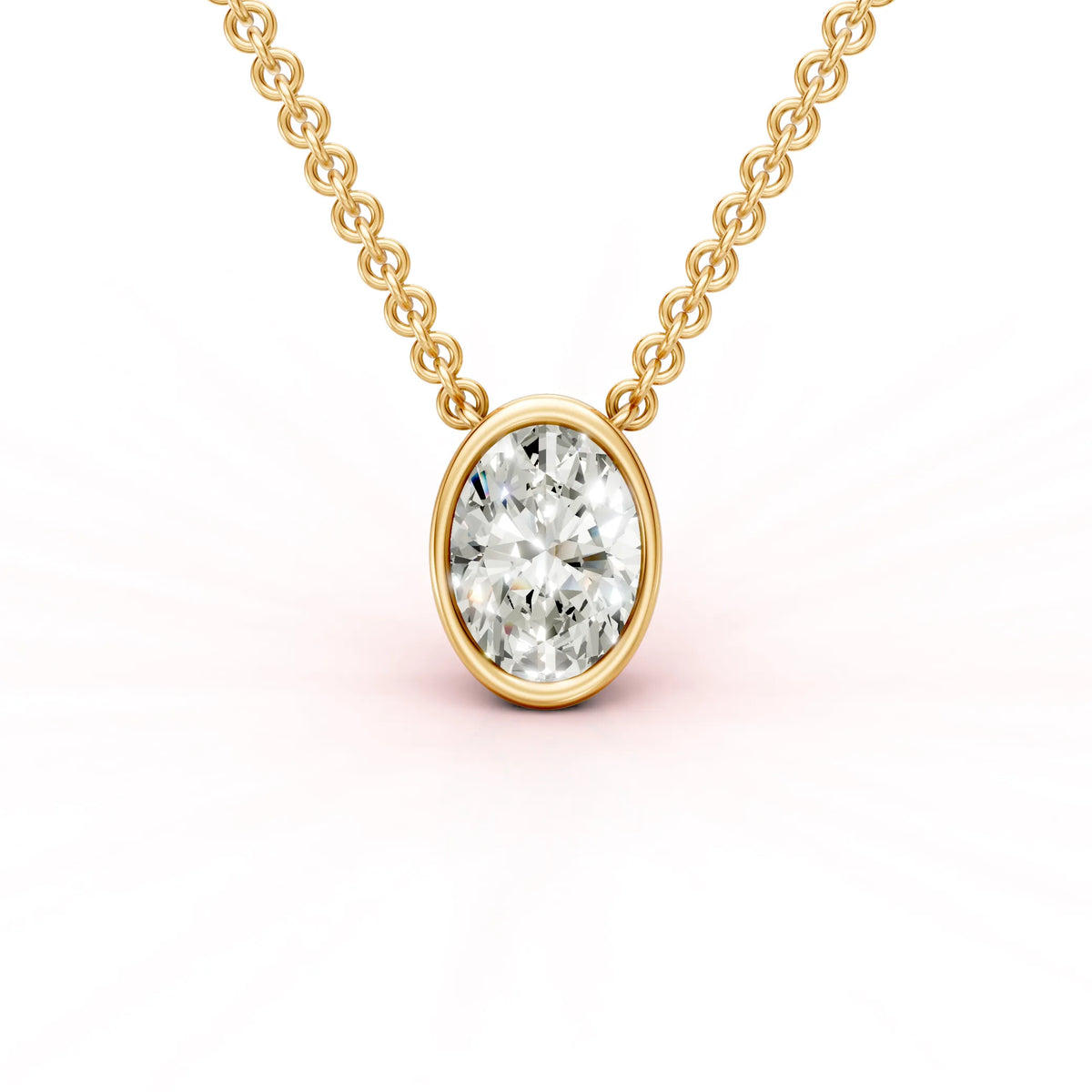 Keltakultainen Ovaali timanttiriipus Bezel istutuksella