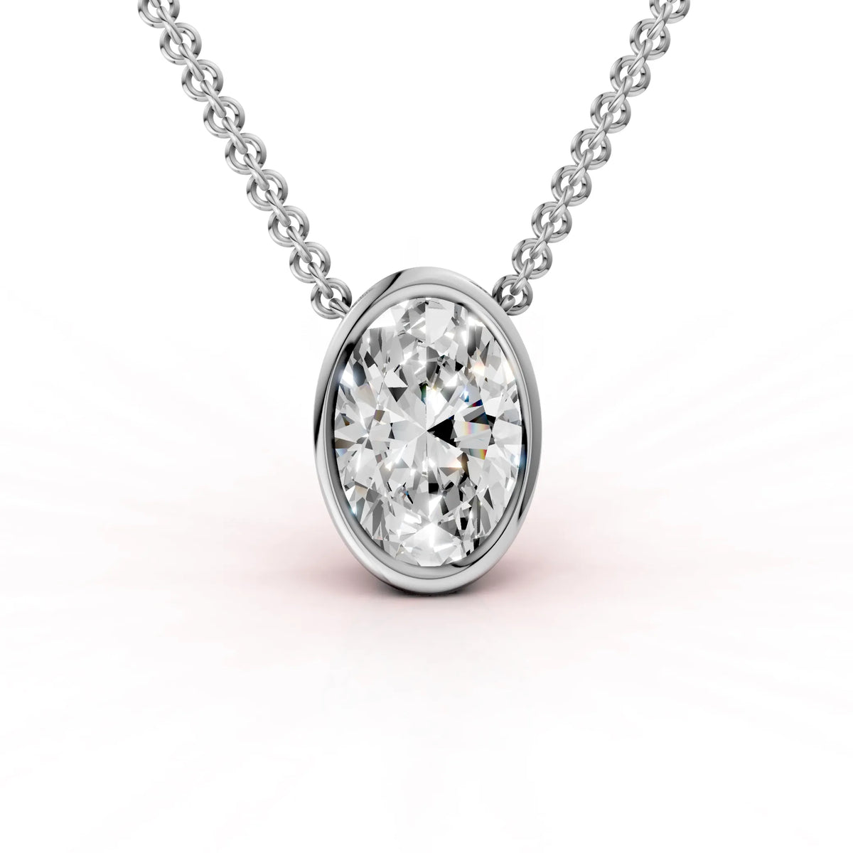 Valkokultainen Ovaali timanttiriipus Bezel istutuksella