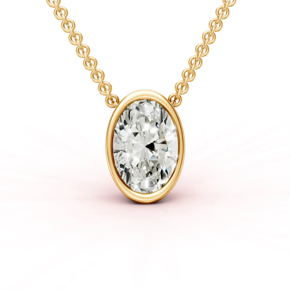 Keltakultainen Ovaali timanttiriipus Bezel istutuksella