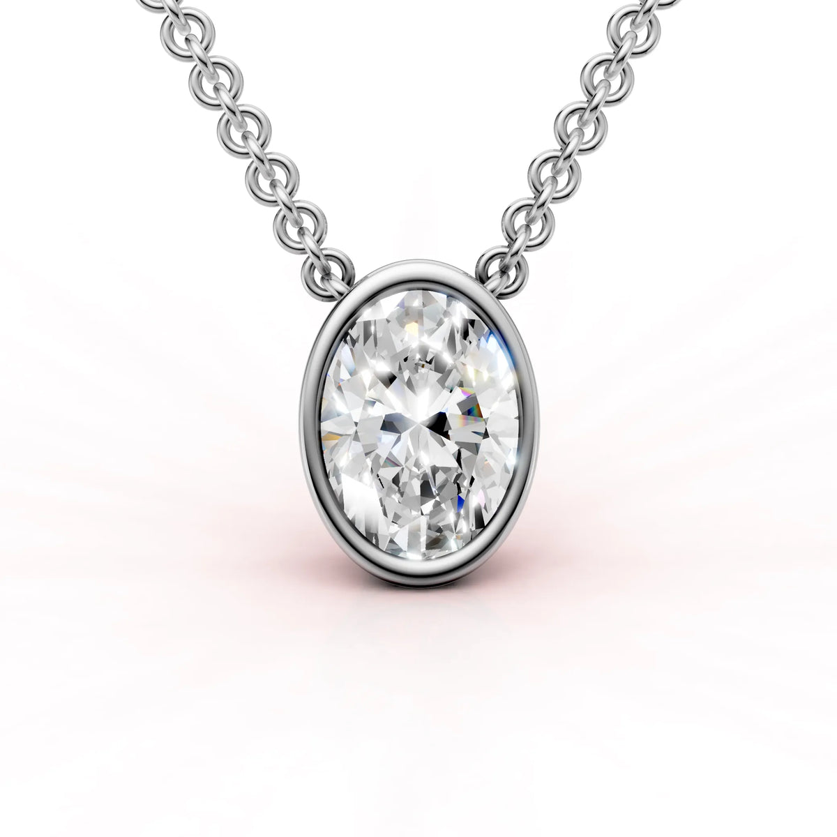 Valkokultainen Ovaali timanttiriipus Bezel istutuksella