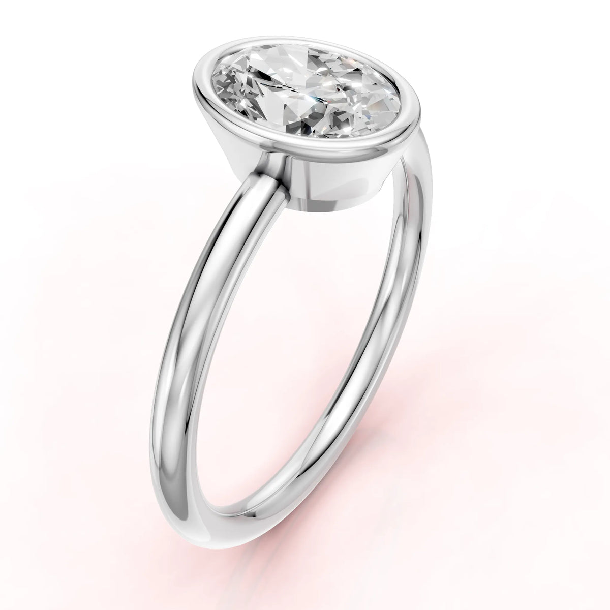 Valkokultainen Ovaali Bezel -istutettu sormus