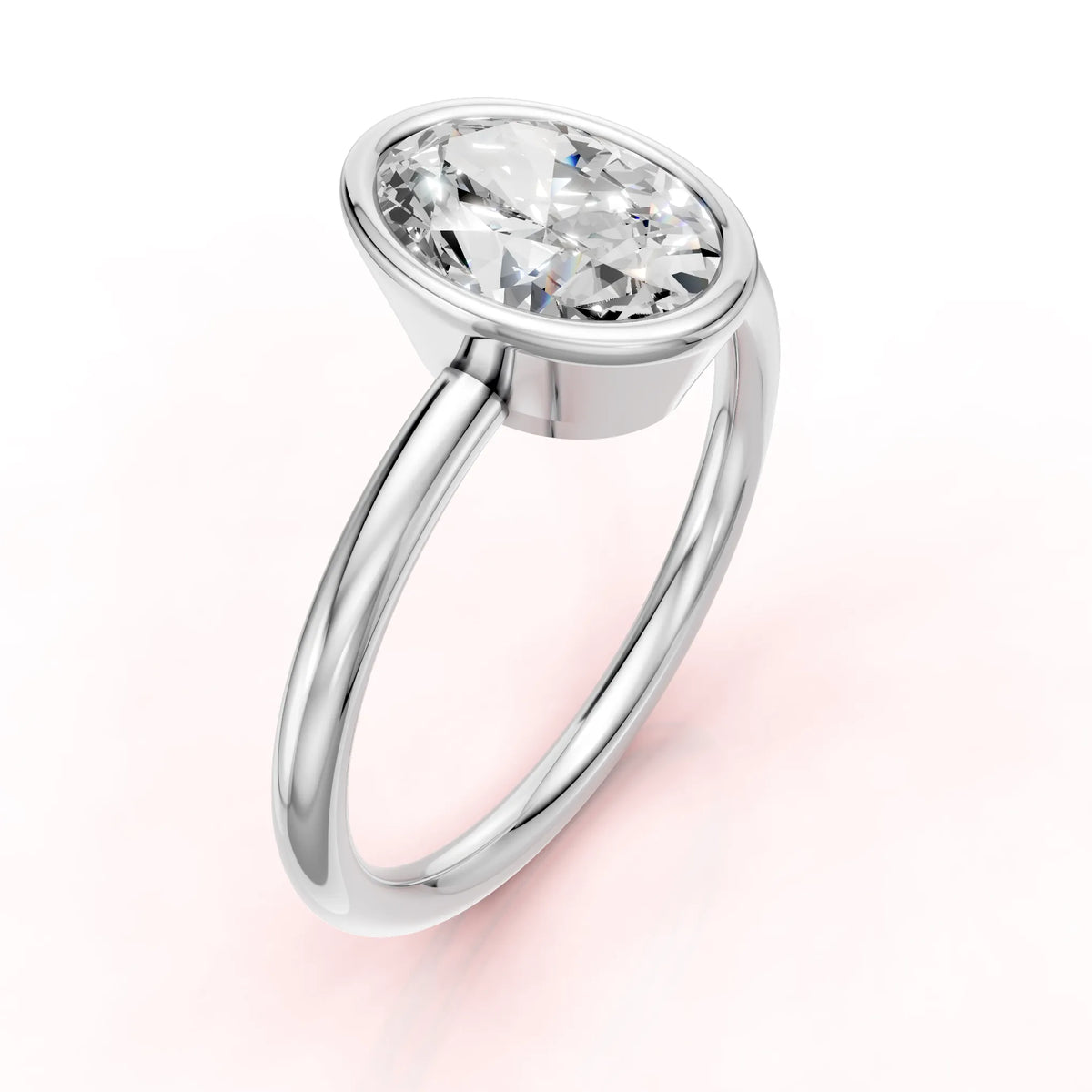 Valkokultainen Ovaali Bezel -istutettu sormus