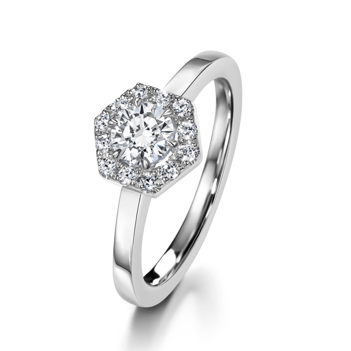 Kuusikulmainen kultainen Carmosier-timanttisormus 0,62 ct