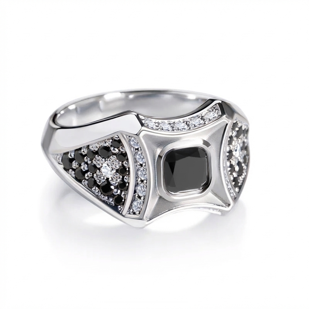 Black and clear diamond ring